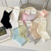Tất Cotton Nữ Cổ Trung Gân Trơn 9 Màu Pastel Basic Phong Cách Hàn Quốc