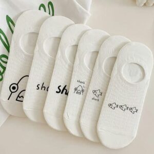 Tất Lười Cotton Trắng In Chữ Shark Cá Mập Dễ Thương Phong Cách Hàn Quốc