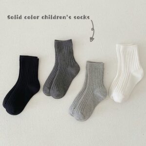 Set 4 Đôi Tất Cotton Trẻ Em Cổ Trung Gân Trơn Đen Xám Trắng Basic