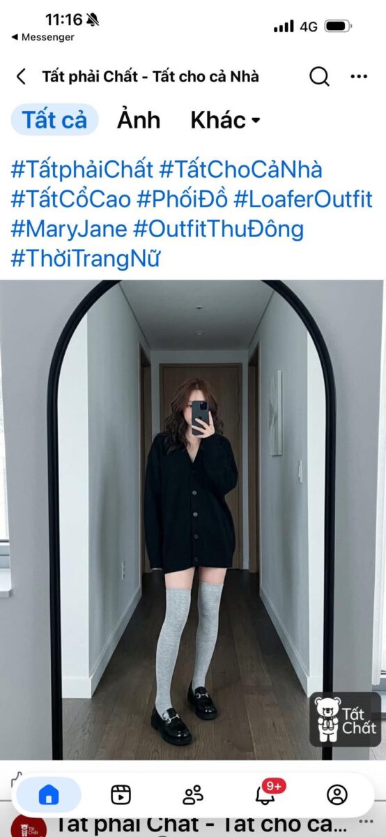 Tất Đùi Cao Qua Đùi Nữ Màu Xám Trơn Len Cotton Gân Phối Loafer