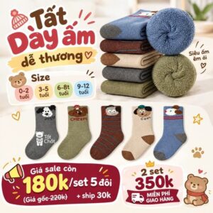 Set 5 Đôi Tất Cotton Lót Lông Dày Ấm Bé Trai Hoạt Hình Cún Mùa Đông