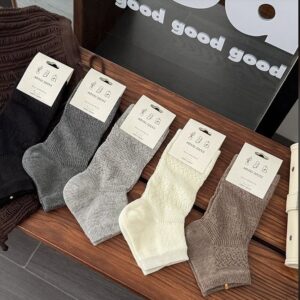 Tất Cotton Cổ Lửng Dệt Lưới Gân Mỏng Mát Basic 5 Màu Đen Xám Kem Nâu