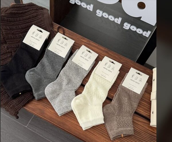Tất Cotton Cổ Lửng Dệt Lưới Gân Mỏng Mát Basic 5 Màu Đen Xám Kem Nâu