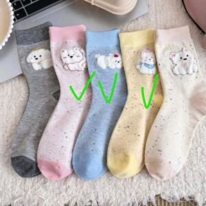 Tất Cotton Nữ Cổ Trung Thêu Hình Cún Bông Dễ Thương Phong Cách Hàn Quốc