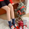 Tất Cotton Cổ Trung Họa Tiết Giáng Sinh Ông Già Noel Người Tuyết Gấu Dễ Thương